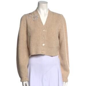 LoveShackFancy Larsa Crop Cardigan Wool Cashmere Wheat Beige Size M